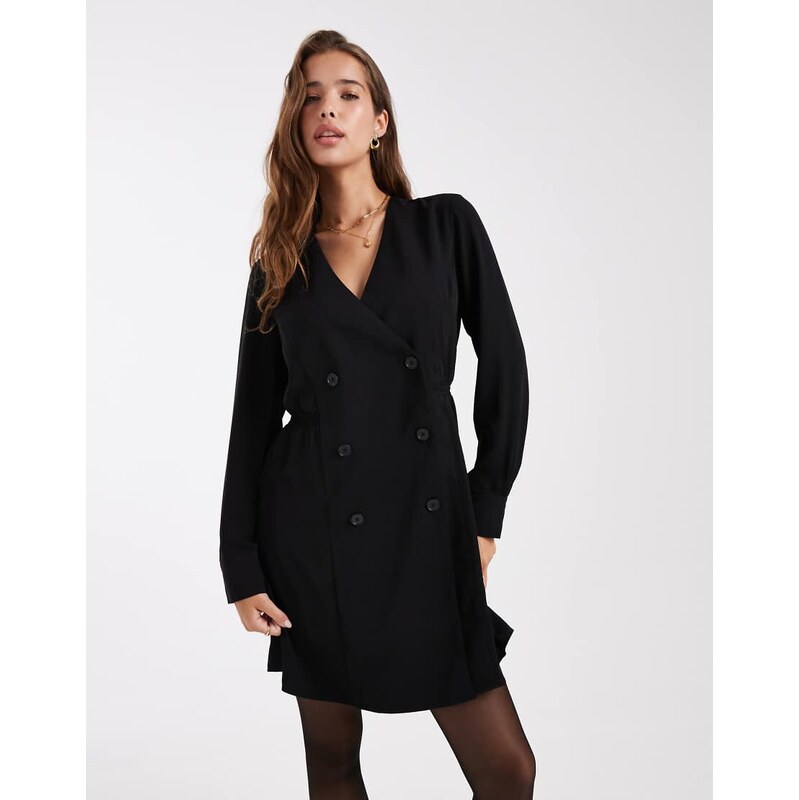 French Connection crepe double breasted tailored mini dress in black 108418433