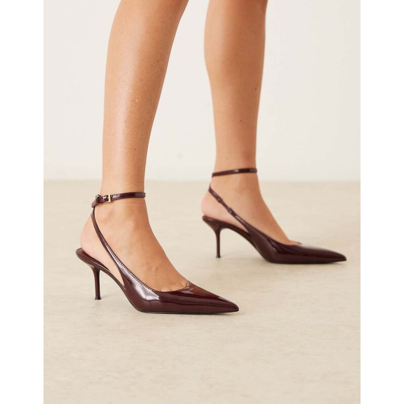 Mango faux leather ankle tie pointed heeled slingback in cherry