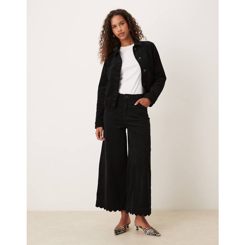 Nobodys Child scallop trim cord wide leg jeans co-ord in black 111155746
