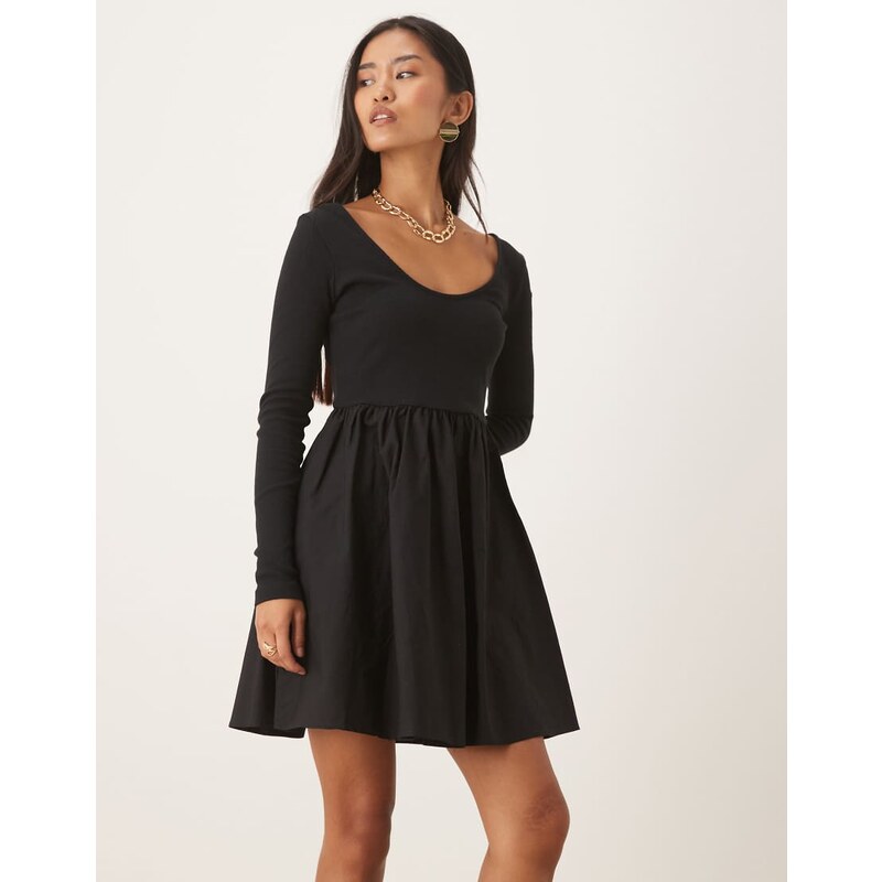 Nobodys Child scoop neck long sleeve mini dress in black