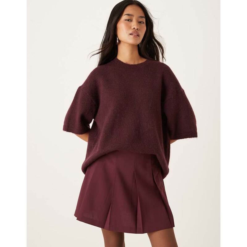 ASOS DESIGN tailored pleated mini skirt in dark cherry