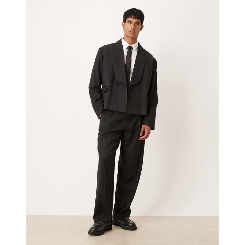 ASOS DESIGN wide suit trousers in black jacquard