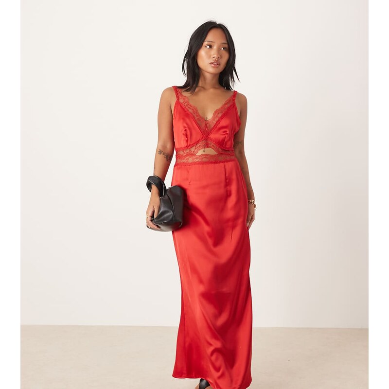Never Fully Dressed Petite Mimi slip midaxi dress in tomato red