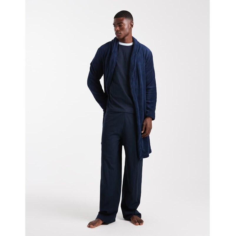 Brave Soul fluffy dressing gown in navy