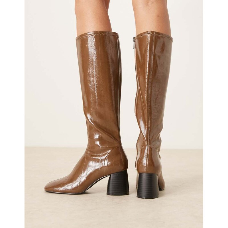 ASOS DESIGN Cassidy round toe knee boots in olive eel-Green