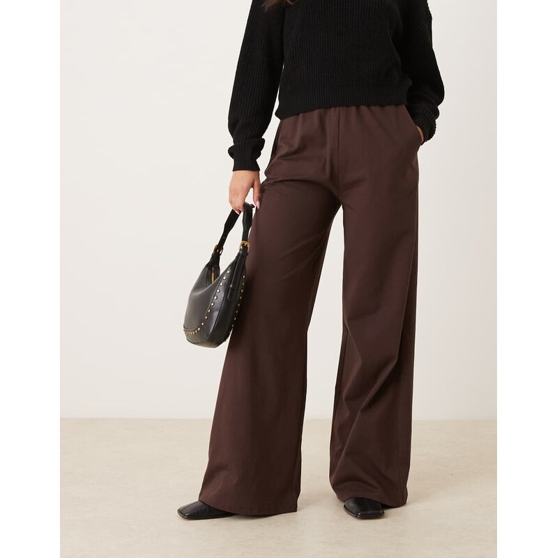 ASOS DESIGN cotton wide leg trousers co ord in brown