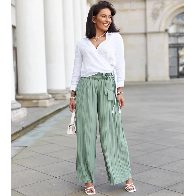UR/CEO Green wide pleated womens pants Zakia 106679269