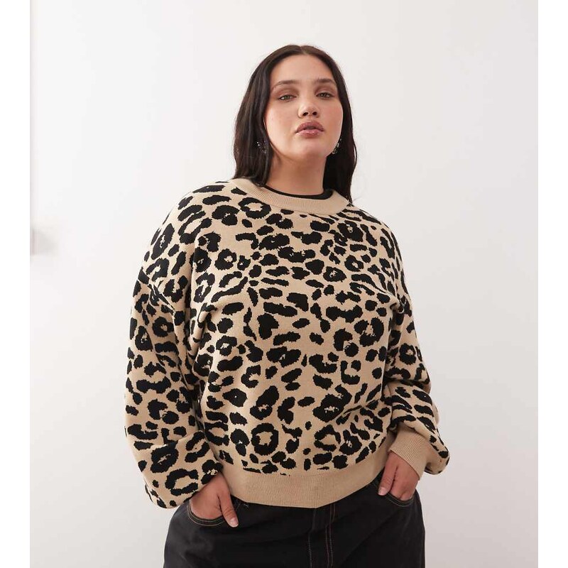 Noisy May Curve crew neck knit in leopard-Black 108421326