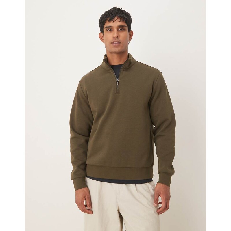 Mango half zip sweatshirt in dark green