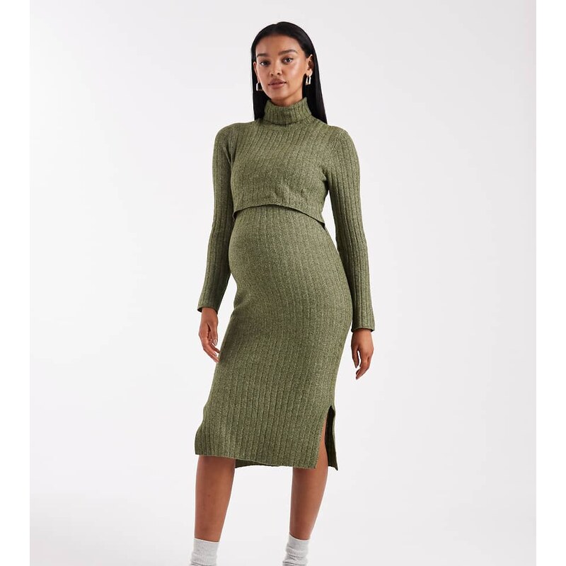 Mama.licious Mamalicious Maternity soft knitted rib midi dress