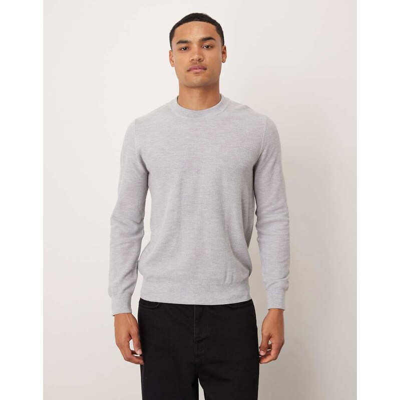 Mango cotton mix long sleeve knitted top in light grey