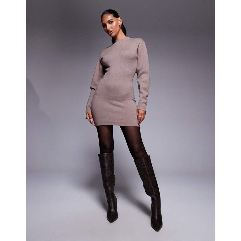 Aria Cove structured knit cocoon sleeve jumper dress in mocha