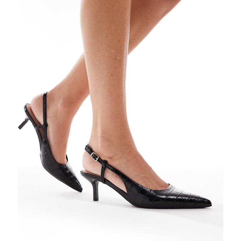 New Look kitten heel slingback shoes in black croc 108540110