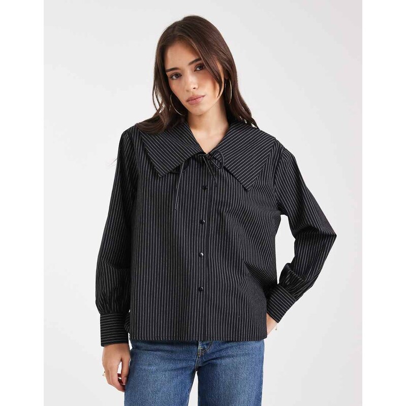 Wednesdays Girl collar detail pinstripe oversized blouse in