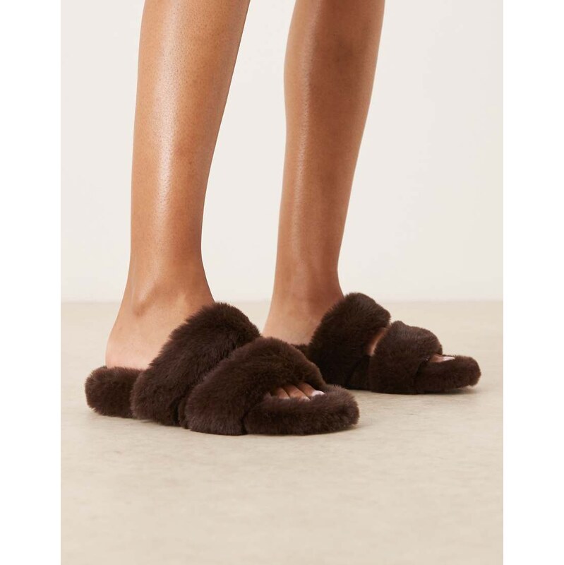 ASOS DESIGN Zoey double strap mule slipper in chocolate-Brown 109527393