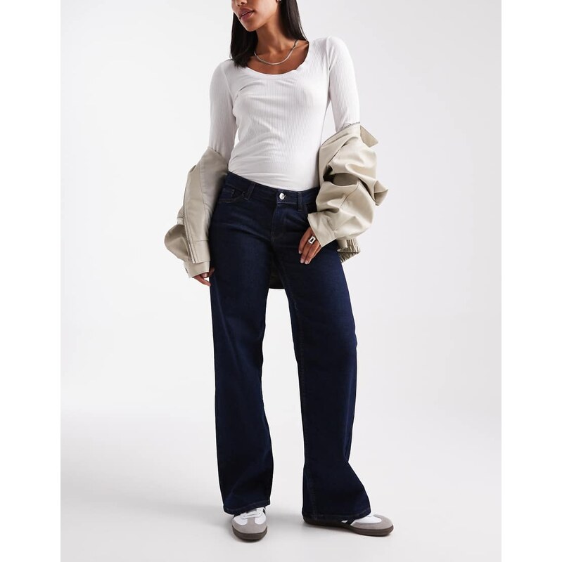 ONLY Judy low rise wide leg jeans in dark blue rinse