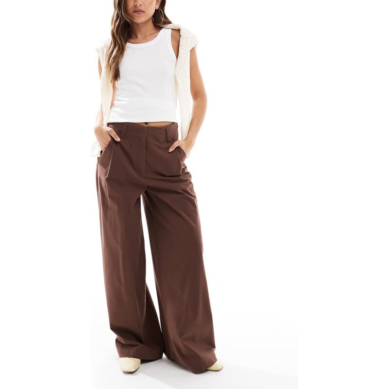 ASOS DESIGN wide leg flannel trousers in chocolate-Brown
