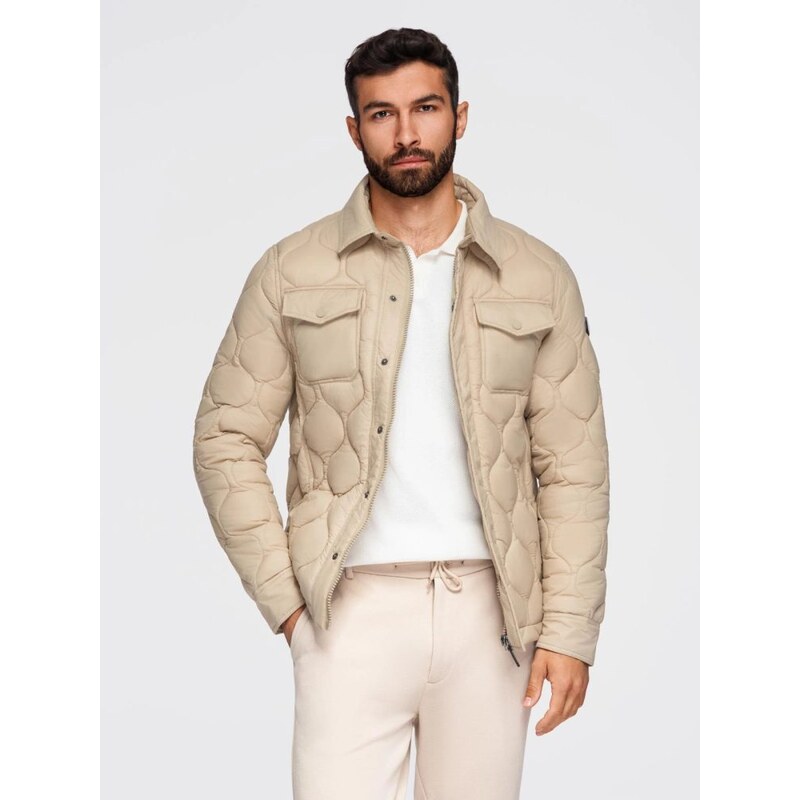 Ombre Clothing Módní béžová pánská přechodná bunda V1 JALP-0215