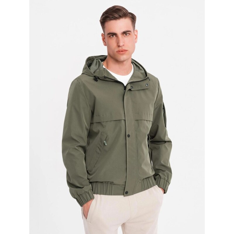 Ombre Clothing Moderní olivová pánská přechodná bunda V2 JANP