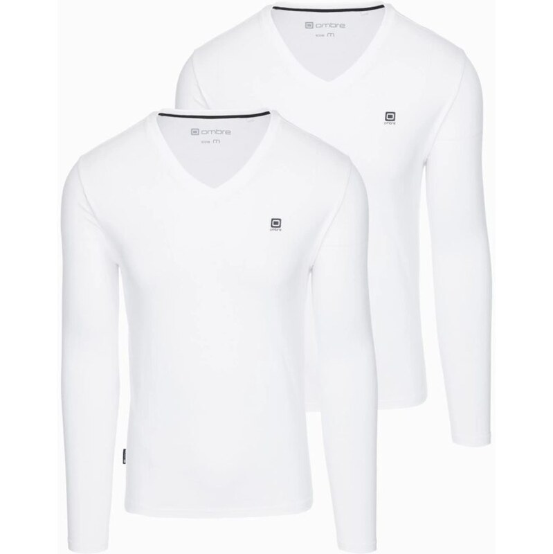 Ombre Clothing Dvojbalení bílých triček s dlouhým rukávem a