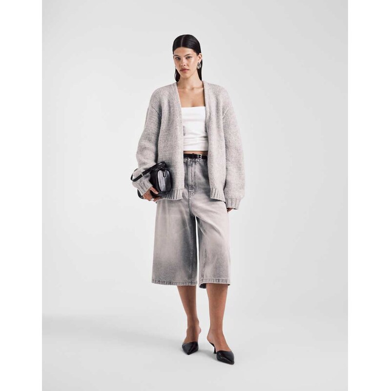 ASOS DESIGN chunky oversized edge to edge cardigan in light grey