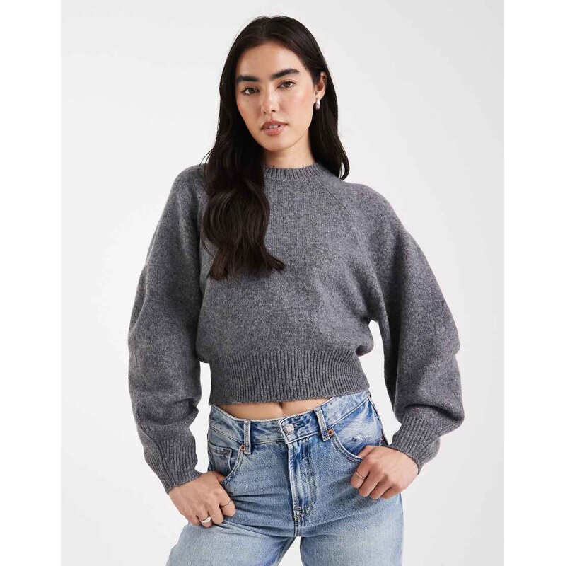 ASOS DESIGN crew neck jumper with raglan detail in charcoal-Grey