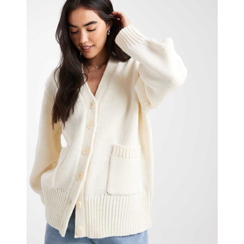 ASOS DESIGN oversized chunky boyfriend cardigan in cream-White