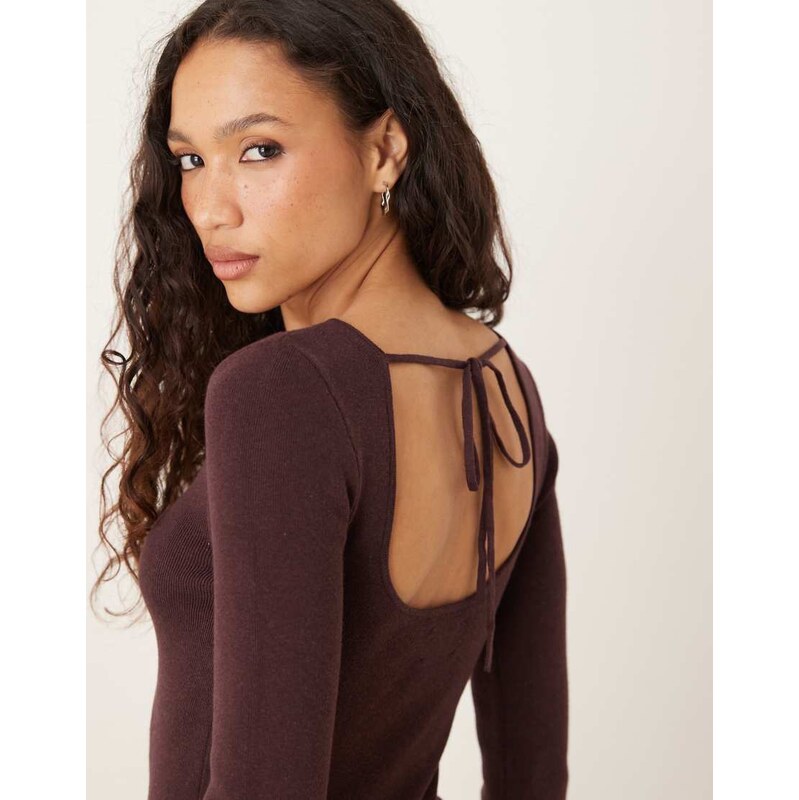 ASOS DESIGN knitted tie back fine gauge top in plum-Purple 108427685