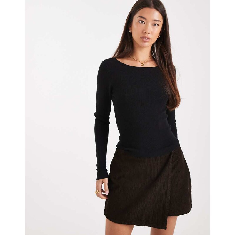 ASOS DESIGN knitted tie back fine gauge top in black