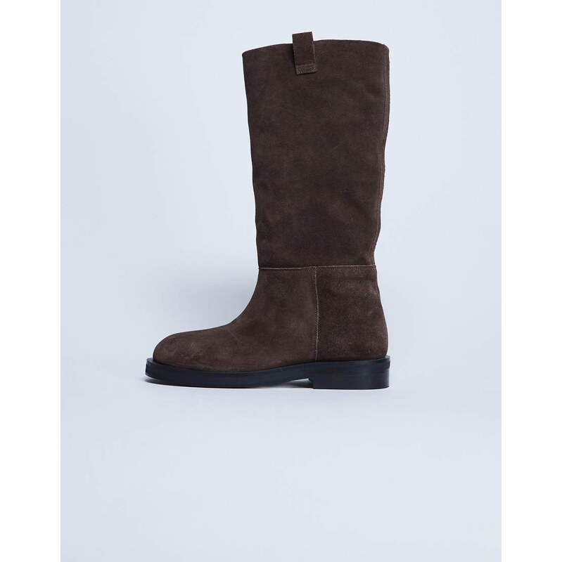 Topshop Rory real suede leather riding boots in chocolate-Brown 109589168