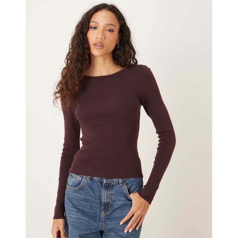 ASOS DESIGN knitted tie back fine gauge top in plum-Purple