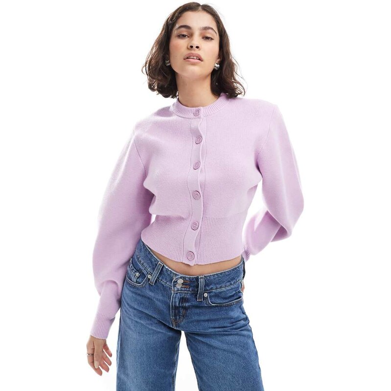 ASOS DESIGN shoulder pad structured cardigan in lilac-Purple