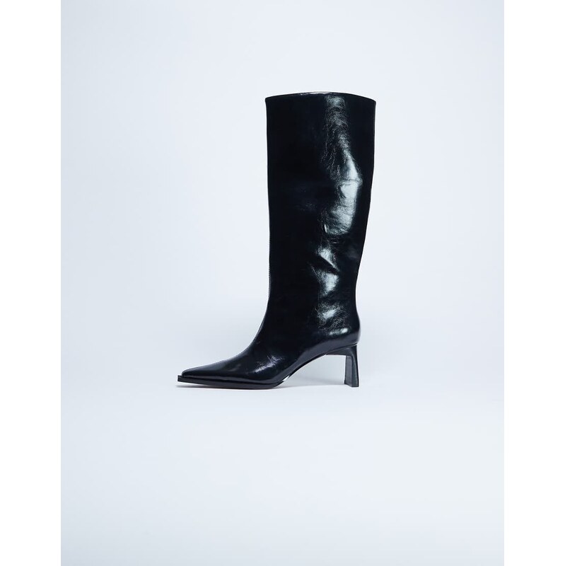 Topshop Talia chisel toe knee high boot in black 115512749