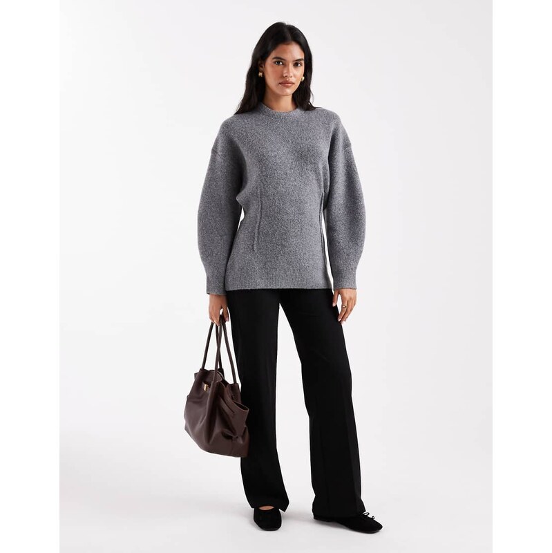 ASOS DESIGN structured longline waisted crew neck jumper in grey 108427786