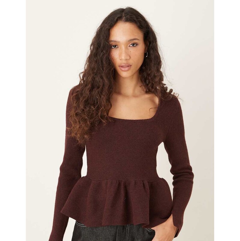 ASOS DESIGN structured peplum hem top in plum-Purple
