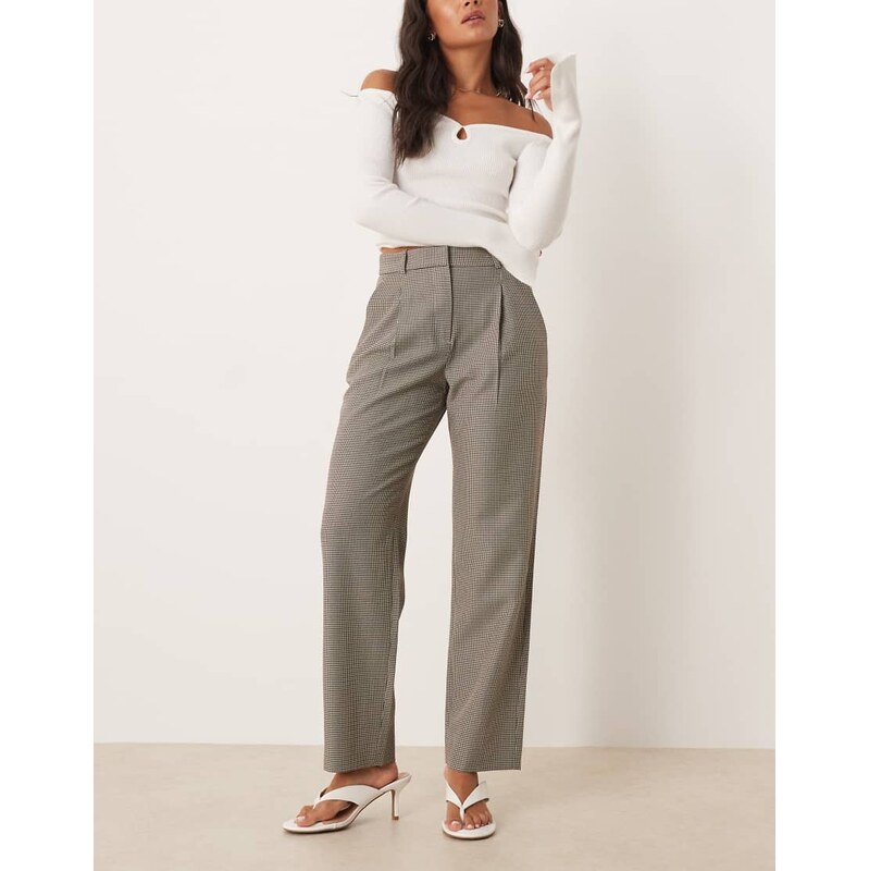 Abercrombie & Fitch high rise straight leg soft trousers in beige 114408365