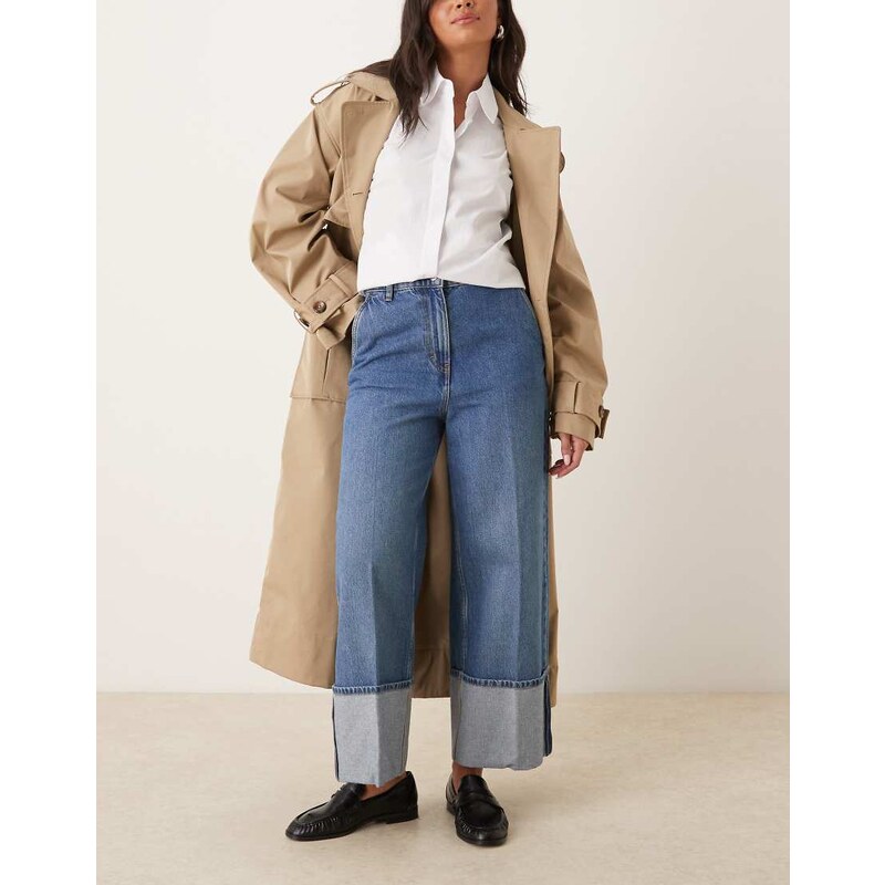 ARKET denim trousers with deep turn-up in clean midwash blue 115524773