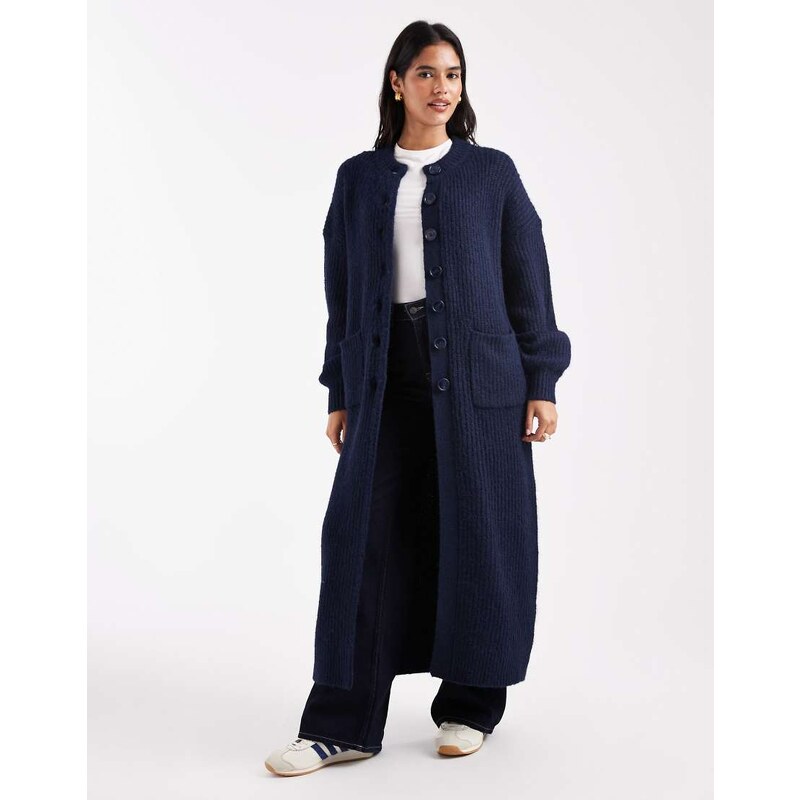 ASOS DESIGN crew neck longline knitted cardigan in navy