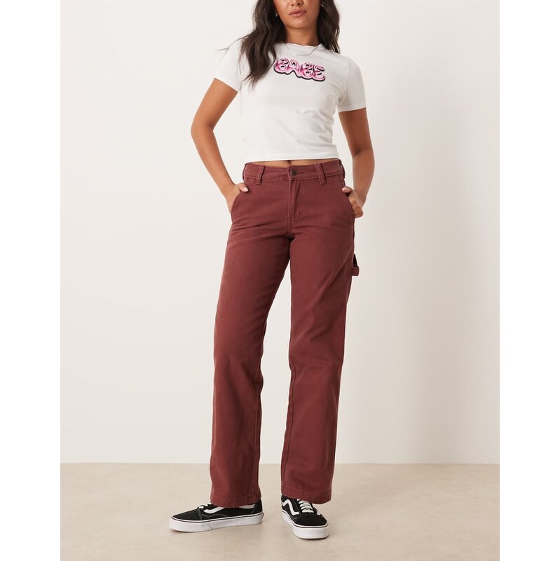 Dickies duck canvas carpenter wide leg trousers in dark burgundy-Red 109712726