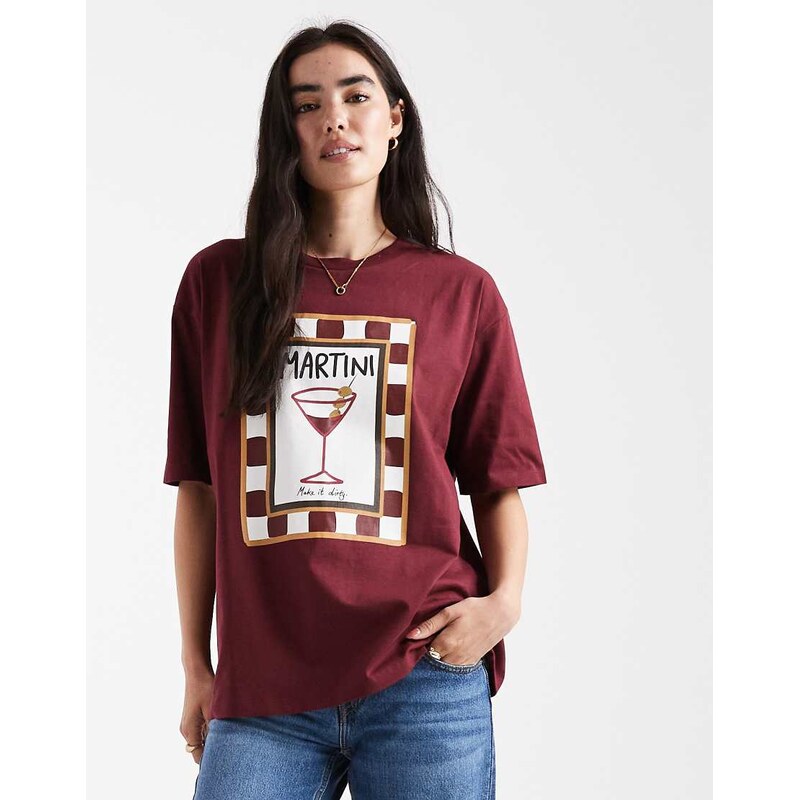 Threadbare cotton short sleeve martini graphic t-shirt in burgundy-Red 113262968