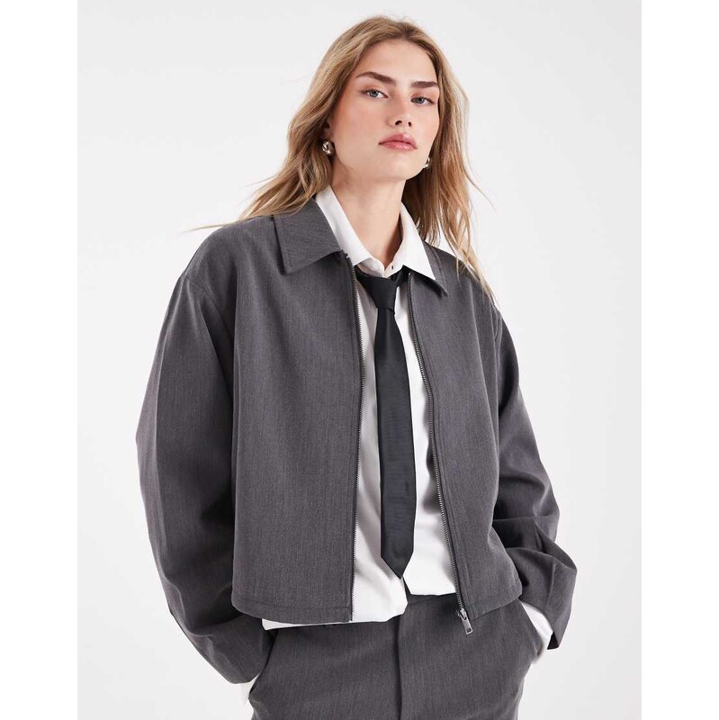 Object tailored zip up jacket co-ord in grey melanage 108427866