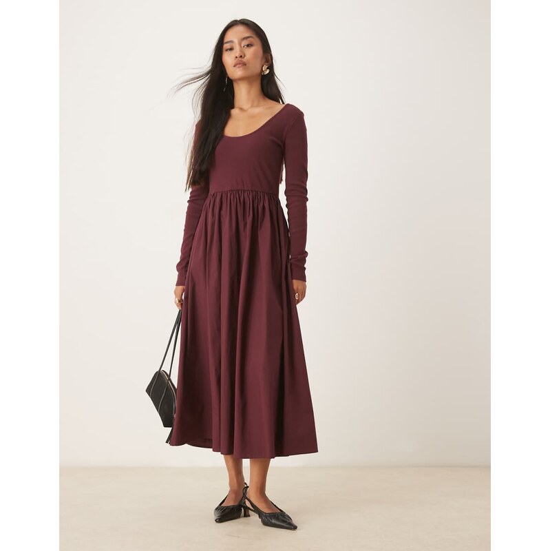 Nobodys Child ribbed scoop neck poplin skirt midaxi dress in