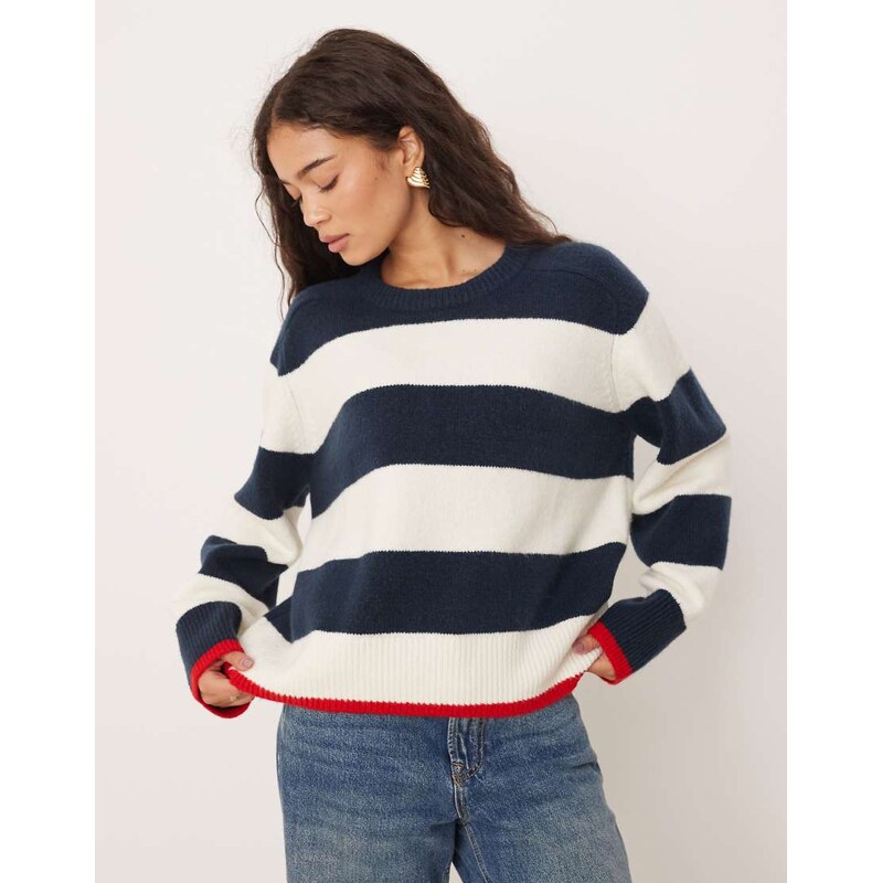 Abercrombie & Fitch crew neck striped jumper in navy 108427887