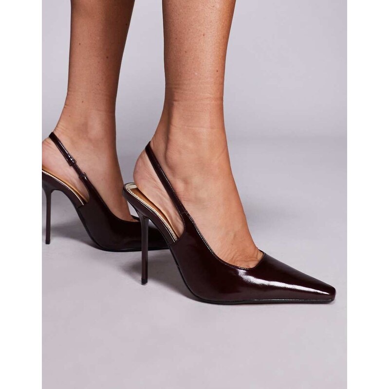 River Island chisel toe slingback court heel in burgundy-Red 108427911