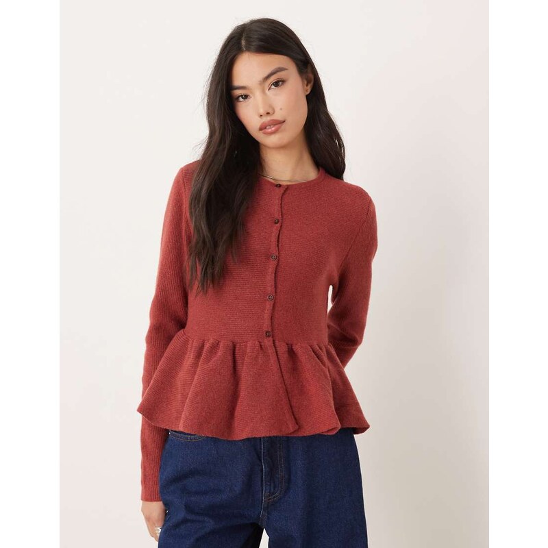 ASOS DESIGN structured peplum hem cardigan in full bodied red