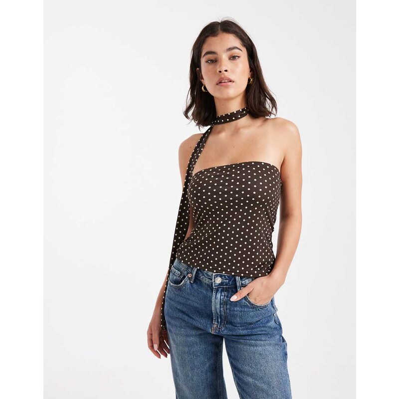 Miss Selfridge bandeau scarf top in polka dot-Multi
