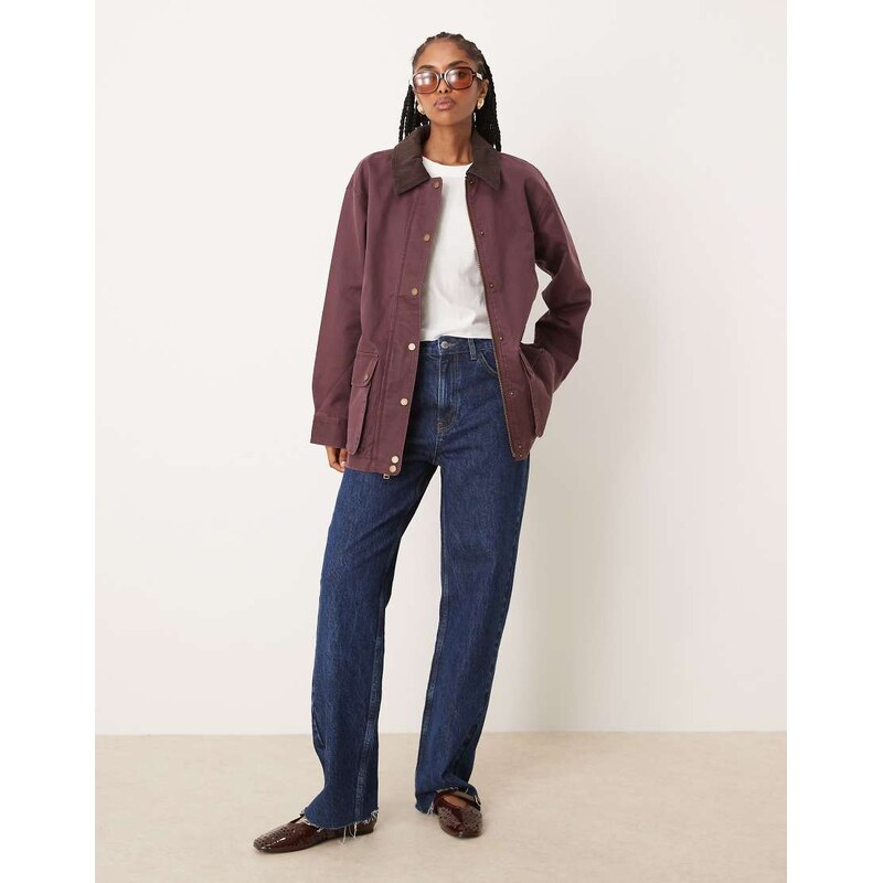 Abercrombie & Fitch mid length contrast collar waxed barn jacket in 108430427