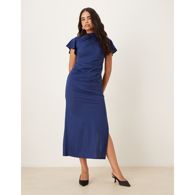 ASOS DESIGN draped angel sleeve maxi dress in navy