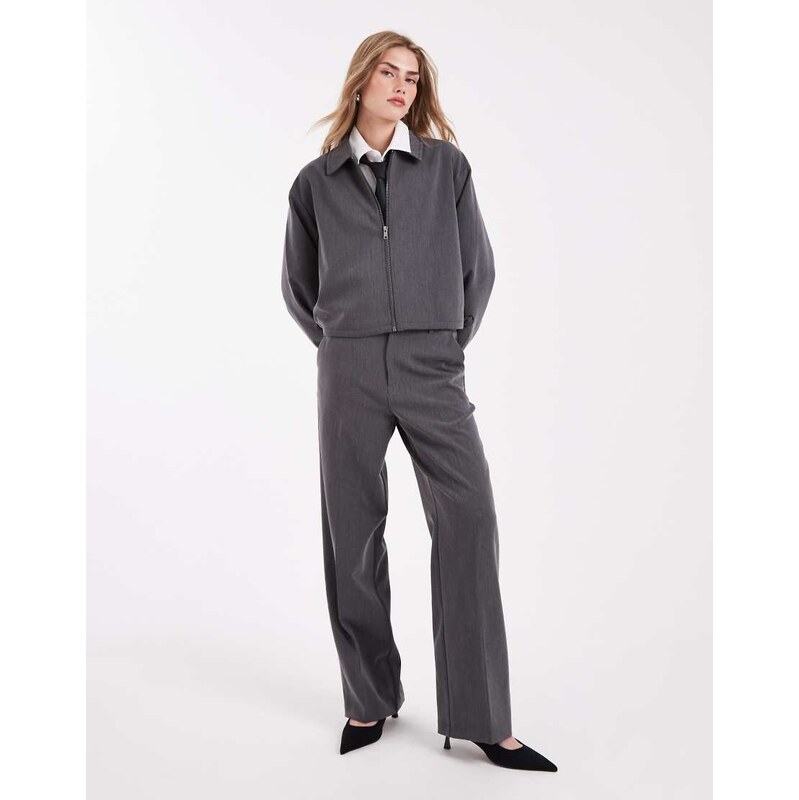 Object wide leg tailored trouser co-ord in grey melange 108428053