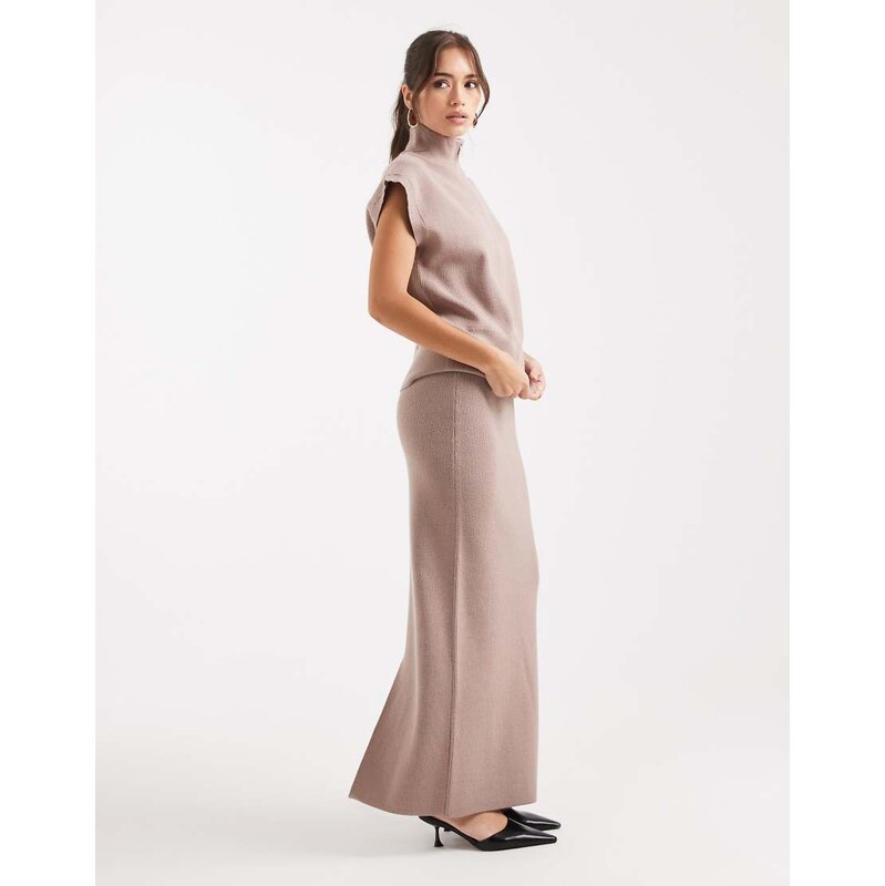 French Connection knitted tube midi skirt co-ord in taupe-Neutral 108433155